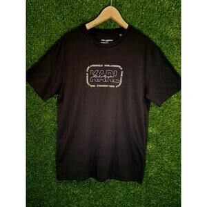 Karl Lagerfeld Paris Men’s Black Graphic T-Shirt Size M Medium Made In Peru